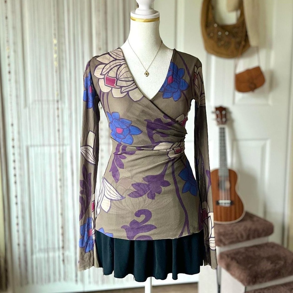sweet pea floral mesh surplice top